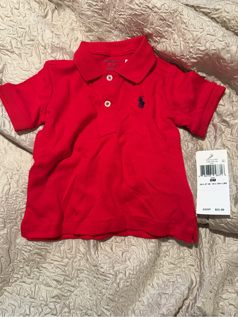 Ralph Lauren Red Baby Polo Shirt with Navy Pony